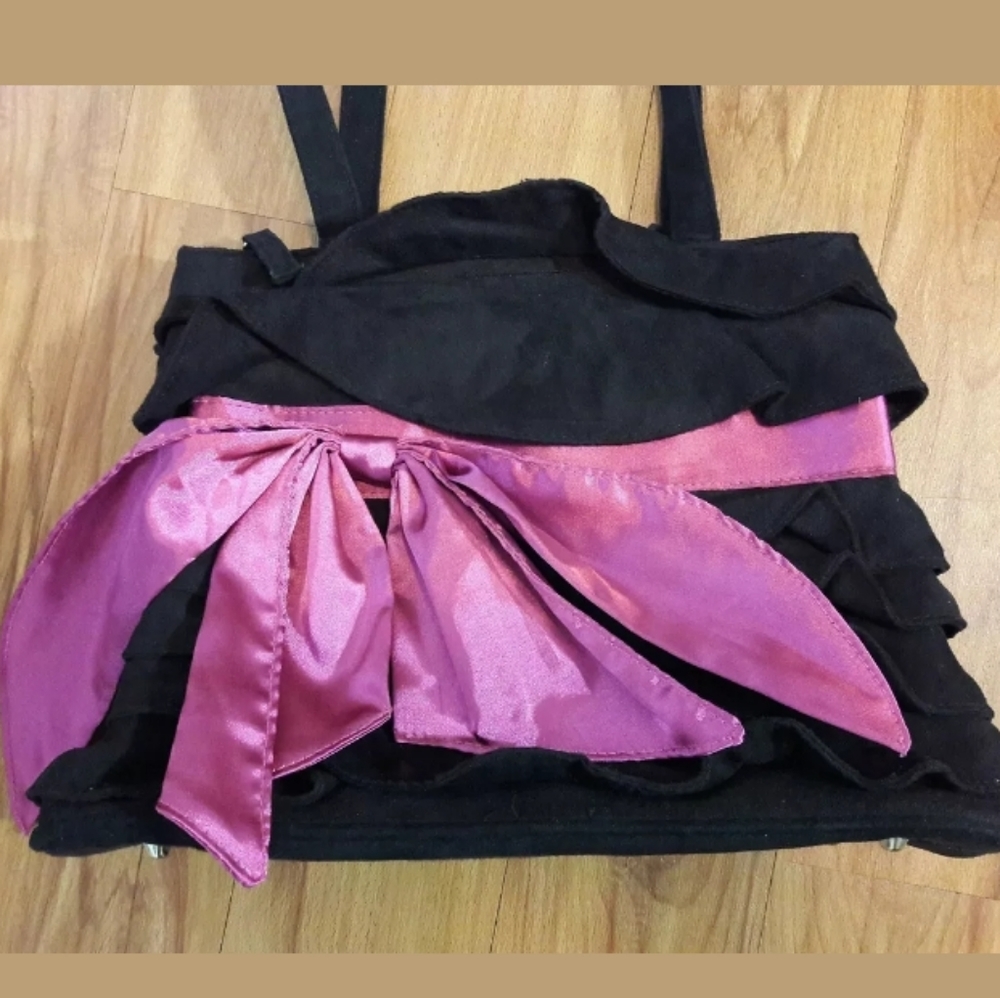 Jazza Black Faux Suede Ruffled Tote Shoulder Bag - Picture 2 of 8